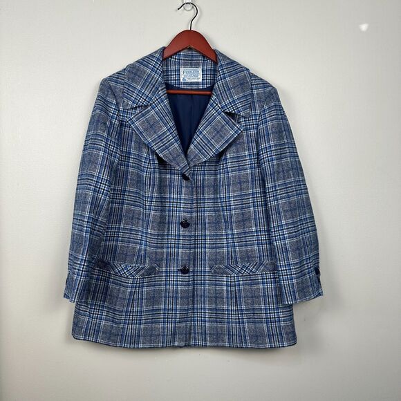 Vintage Womens Large 14-16 Pendleton Wool Blazer Suit Blue Plaid Made in USA - Picture 1 of 4